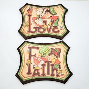 Vtg Homco Childrens Faith Love Hanging Wall Plaque Set Boys Girls Retro 70s USA
